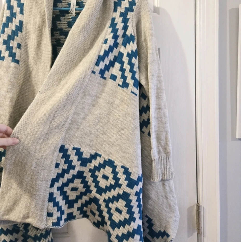Oversize Aztec Patterned Open Front Cardigan Petite Small
